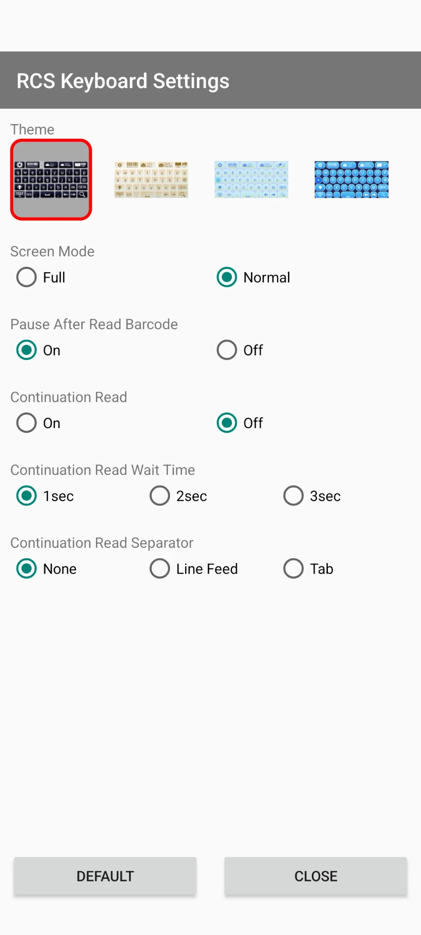 RCS Barcode Keyboard screenshot